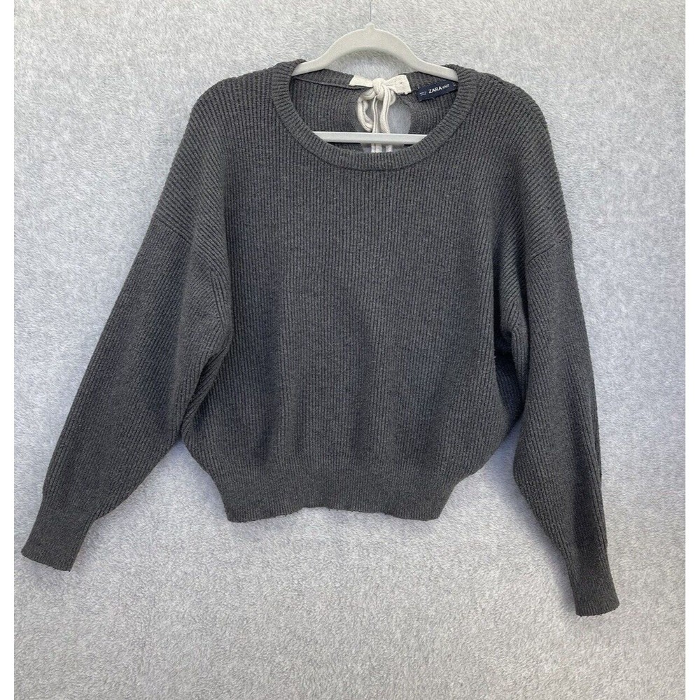 ZARA Women's Sweater Dolman Solid Gray Ribbed Size Small Long Sleeve